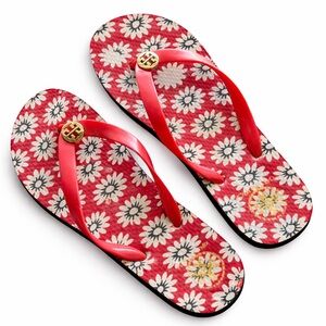 Tory Burch Red and White Floral Sandals